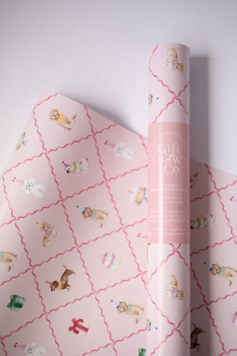 Pink Pup Parade - wrapping paper