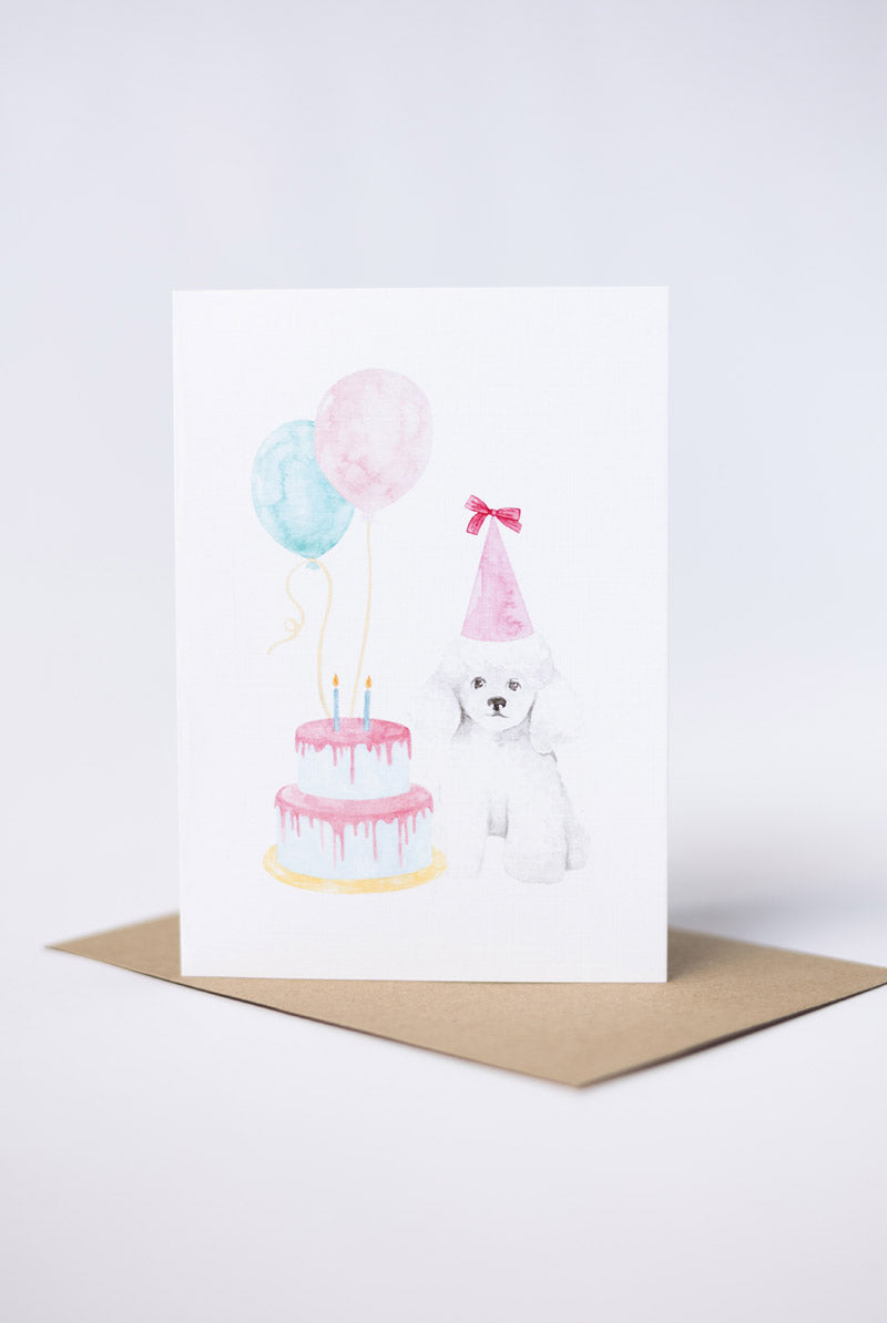 Party Poodle white - Greeting card
